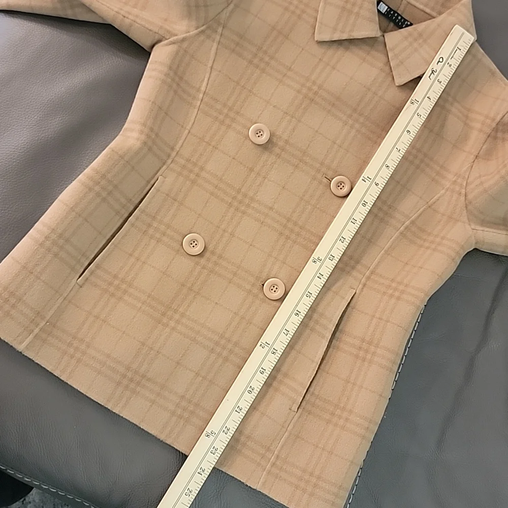 Carol Little szXS Double Breasted Wool Camel Plaid Jacket. BinG - Picture 9 of 9